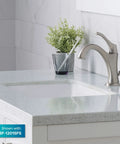Elavo 21 Inch Rectangular Undermount White Porcelain Bathroom Sink With Overflow in modern vanity setup with faucet