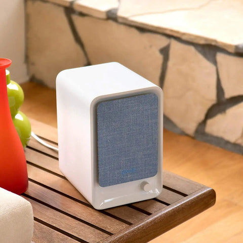 Compact air purifier on wooden table in cozy room setting, compatible with LV-H126 Replacement Filter With 3 Extra Pre-Filters.