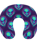 Women's Memory Foam U Shaped Travel Neck Pillow Portable Super Cozy For Plane Car Or Office Naps Lightweight Support With Trippy Blue Tie Dye Alien Design