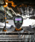 Pro welder using Auto Darkening Welding Mask With Intelligent Sensitive Filters Dust Protection And Adjustable Straps for eye safety