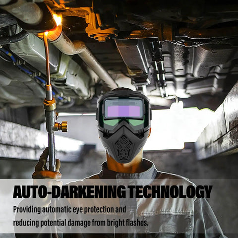 Pro welder using Auto Darkening Welding Mask With Intelligent Sensitive Filters Dust Protection And Adjustable Straps for eye safety