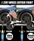 Person using Matte Black Rim Touch Up Paint Kit For Curb Rash And Wheel Scratches, Quick And Easy DIY Rim Repair For Gloss Or Matte Black Finish