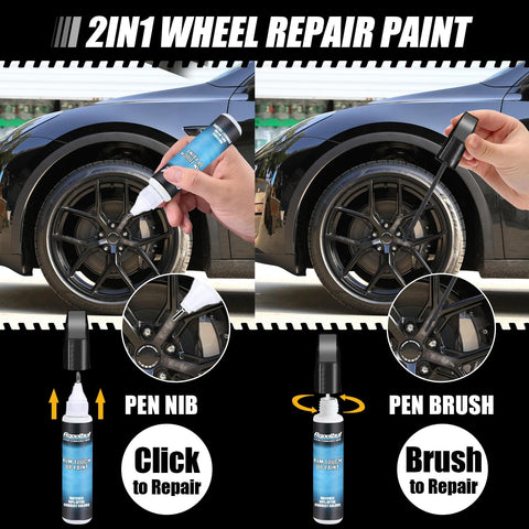 Person using Matte Black Rim Touch Up Paint Kit For Curb Rash And Wheel Scratches, Quick And Easy DIY Rim Repair For Gloss Or Matte Black Finish
