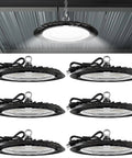 6 Pack 150W UFO LED High Bay Lights With 19500 Lumens 5000K Ultra Bright Commercial Shop Lighting for ceiling mount