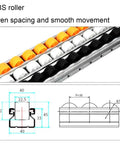 No Sweat Gravity Roller Unloading Ramp With Durable Steel Frame And Smooth ABS Tracks; close-up of ABS roller showing spacing and dimensions.