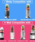 Compatibility chart showing 2 Pack 32oz Replacement Cups For 600W And 900W Blenders With Two Flip Top To-Go Lids, BPA-Free