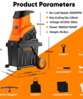 Image of Heavy Duty 15 Amp Electric Wood Chipper Shredder With 50 Liter Bag 1.8 Inch Cutting Diameter 25 To 1 Reduction Portable Wheels