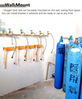 Wall Mounted Cylinder Rack in Durable ABS Plastic with adjustable safety chain, holds blue gas cylinders in industrial setting.