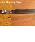 Close-up of Wide Mouth Leather Edge Skiving Beveler Set Pro Grade With Six Blades Skiver Knife For Leather Craft DIY in use.