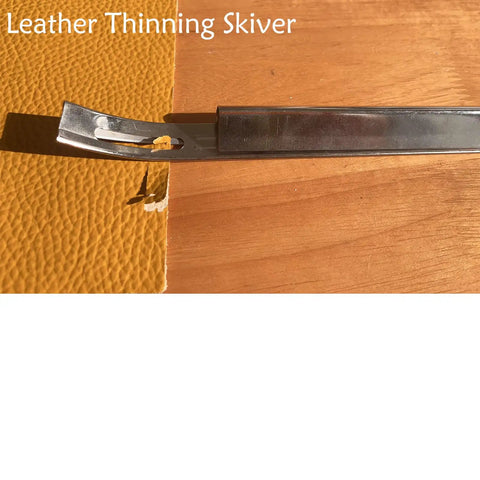 Close-up of Wide Mouth Leather Edge Skiving Beveler Set Pro Grade With Six Blades Skiver Knife For Leather Craft DIY in use.