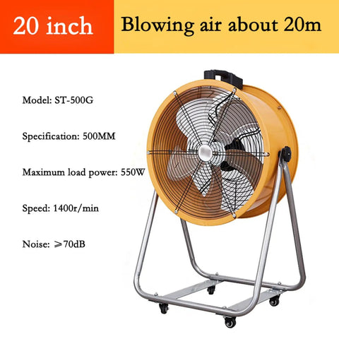 Heavy Duty 20 Inch Industrial Drum Fan With Wheeled Cart And Adjustable Tilt to cool large spaces, featuring steel housing and powerful airflow.