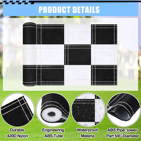 Six Pack Checkered Golf Flags 8x6 Inches Made From 420D Nylon, Portable Training Targets With Tube Insert, detail view.