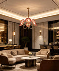 HLRCB Indoor Pendant Light, 21.7", glass floral shade adjustable drop in a modern lounge over a cozy seating area.