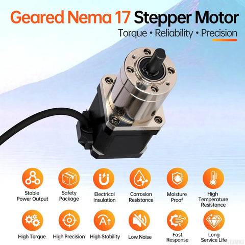 Geared Nema 17 Stepper Motor With Integrated Planetary Gearbox 2 Phase 1.8 Degree Step 0.55 Nm High Torque Bipolar