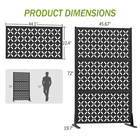 Outdoor Metal Privacy Screen With Stand 72 Inch High By 46 Inch Wide Freestanding Garden Divider dimensions illustration