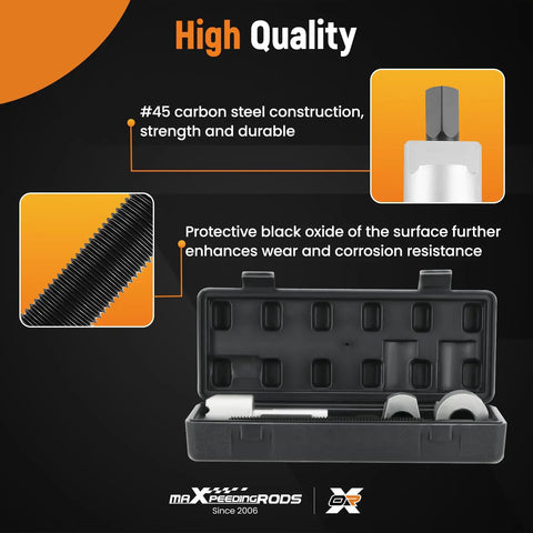 Close-up of carbon steel Dual Wheel Separator Tool Kit For Truck, Bus, Van, And Trailer in protective case, with 11 threads