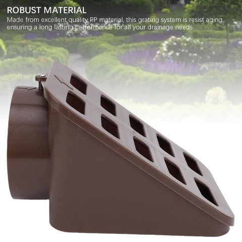 Side view of angled lawn drain grate with brown finish for 3/4 inch thin-wall pipes, highlighting robustness in material.