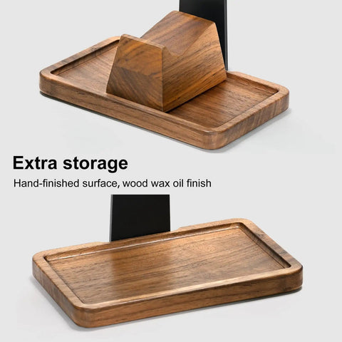 Walnut Wood Headset Stand With Built In Controller Holder And Storage Base For Your Desk, hand-finished wood wax oil finish