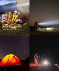 People using Beast Mode 3500 Lumen USB C Rechargeable Flashlight for Camping and Hiking under starry sky and tent