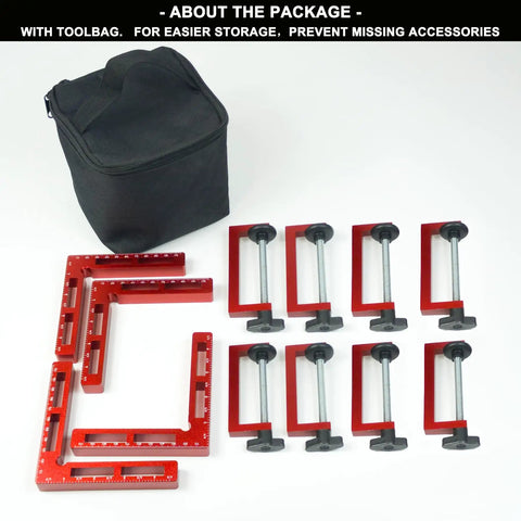 Four Pack 90 Degree Corner Clamps For Woodworking, 4.5 X 4.5 Inch Aluminum Alloy Right Angle Positioning Squares with tool kit