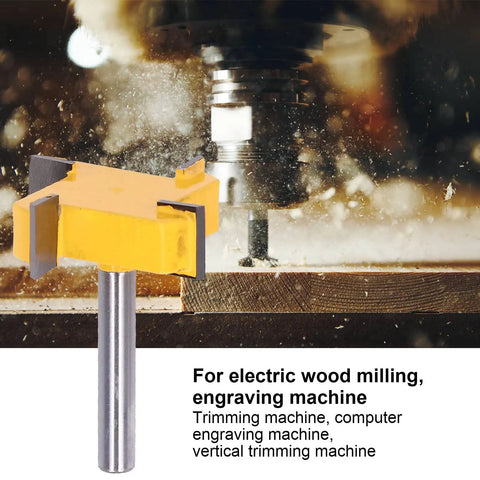 Close-up of a Set Of 4 CNC Spoilboard Surfacing Router Bits For Wood Pros Pro Grade 4 Flute Carbide Slab Flattening Bits One Quarter Inch Shank Milling Depths One Quarter Inch Five Sixteenth Inch Three Eighths Inch One Half Inch, designed for engraving.