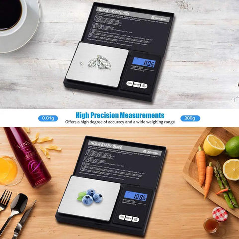 200g 0.01g Digital Pocket Scale With LCD Display, weighing diamond and blueberries, precision 0.01g, 6 modes