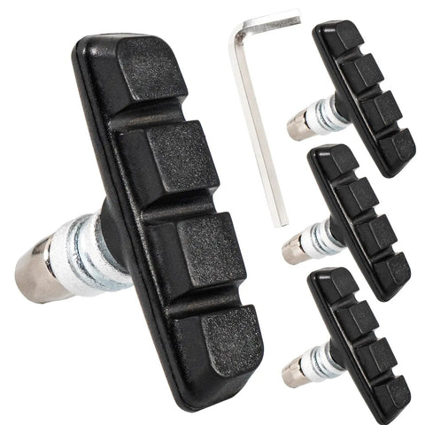 V-Brake Pads 55mm Set for Bikes, 2 Pairs Universal Brake Shoes Black with hex wrench, Durable Rubber Blocks, No Noise No Skid