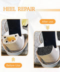 Durable One Quarter Inch Thick Rubber Heel Repair Patches For Shoes Black No Slip Diamond Pattern 4 Pack Before and After Use