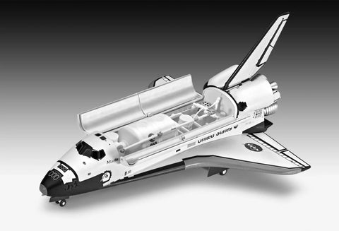 Space Shuttle Atlantis 1 To 144 Scale Model Kit With 64 Parts, Multicolor Finish, showcasing detailed open cargo bay.