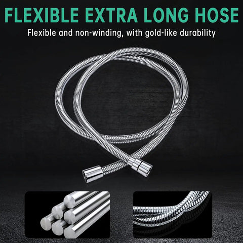 Handheld Shower Head With Hose And Holder, Built From Stainless Steel And Brass, High Pressure Spray, Extra Long Flexible Hose