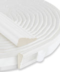 Wedge-shaped white foam weather seal strip, 236" long, self-adhesive backing (close-up view)