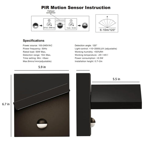 Motion Sensor Outdoor Wall Light With Adjustable Swivel Lamp Head LED Exterior Porch Light technical specifications