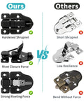 Comparison of two pack small toggle latches for wooden boxes and guitar cases; our product shows hardened black iron, others are less durable.