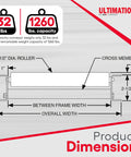 Light Duty Gravity Conveyor 18 Inch Wide By 5 Foot Long With Galvanized Steel Rollers dimensions with detailed measurements.