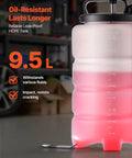VEVOR fluid extractor, 9.5 L capacity, translucent HDPE tank with measurement marks and pink liquid.