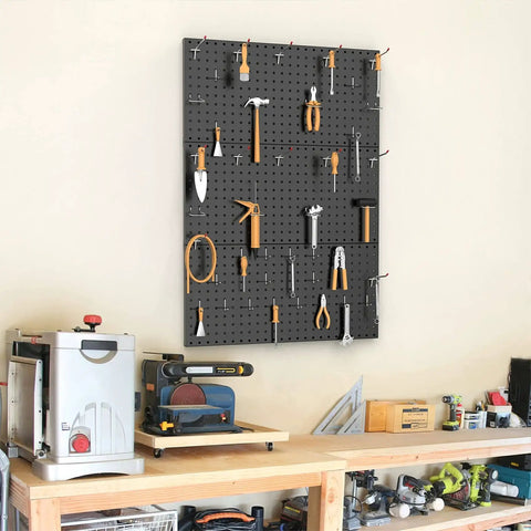Heavy Duty Metal Pegboard Panels Pack Of 3 For Wall Mount Garage Tool Storage Black Finish Modular Pegboard Organizer
