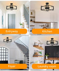Black Farmhouse Semi Flush Mount Ceiling Light Fixture With Four Lights Rustic Industrial Metal Rectangle in various rooms