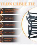 Universal Nylon Cable Tie Buckles For Cars And Home, Self-Locking Zip Ties with temperature and corrosion resistance details