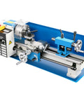 14 Inch Mini Metal Lathe With Drilling Machine And Variable Speed Motor, 550W Precision Mill for threading and turning, side view showing controls.