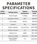 Parameter specifications table for Self Fusing Silicone Repair Tape 16.4 Ft Long Waterproof And Heat Resistant Rubber Wrap.
