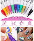 12 Color 3D Nail Art Pen Set for DIY Mani, vibrant ink pens for detailed nail designs with accents, lines, dots, and glitter.