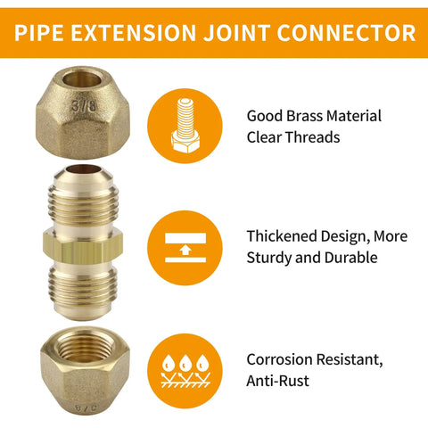 Pipe extension joint connector showcasing features of 4 Pack Copper Pipe Extension Joint Connectors For HVAC AC One Quarter Inch And Three Eighth Inch Coupling Adapters With Flare Nuts Weld Free DIY Friendly Copper Tube Fittings For Quick Easy Air Conditioning And Refrigeration Installations