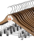 Heavy Duty Wooden Hangers With Clips 24 Pack Premium Walnut Wood Hangers With Adjustable Clips For Pants And Skirts