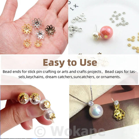 2100Pcs Flower Bead Caps And Spacers Set 4 Sizes Hollow Filigree End Caps for Jewelry Making in hand close-up