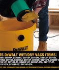 Person installing a HEPA cartridge in a yellow DeWalt wet/dry vacuum, showcasing Shop Vac HEPA Replacement Cartridge And Bag Kit For Vacuum