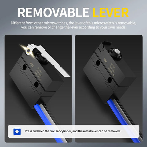Waterproof Micro Limit Switch With Hinge Lever 6A 12V DC SPDT 3 Pin Pre Wired Removable Lever For Easy Install 5A 250VAC 120VAC Compatible
