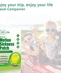 Motion Sickness Patches For Car And Boat Rides And Planes On The Go Ships Cruises 24 Count box with family in car