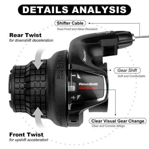 Close-up of Three Speed Left Twist Shift Lever For 3 Speed Front Derailleur Lightweight And Simple To Use Fits Mountain Bikes
