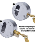 Chrome Puck Lock With Hidden Shackle Heavy Duty Solid Steel Pad Lock For Trucks Trailers And Vans Includes Hasps And Key