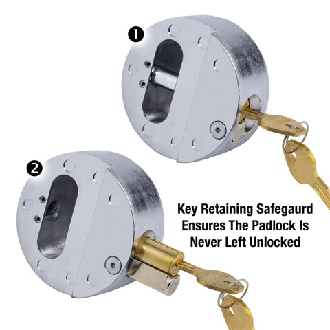 Chrome Puck Lock With Hidden Shackle Heavy Duty Solid Steel Pad Lock For Trucks Trailers And Vans Includes Hasps And Key